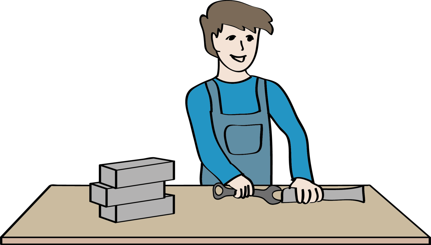 Herr Blau Arbeitet Zufrieden An Einer Werkbank - Blue Clipart (1400x796), Png Download