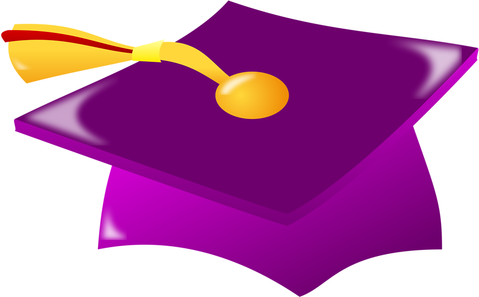 Graduation Hat Vector Online Royalty Free Clipart - Purple And Yellow Graduation Cap - Png Download (958x607), Png Download