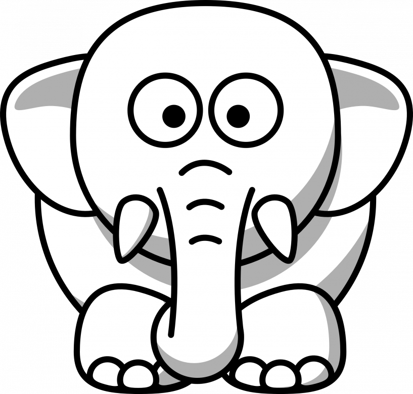 Crayon Clipart Black And White Free Download - Elephant Cartoon Black And White - Png Download (817x780), Png Download