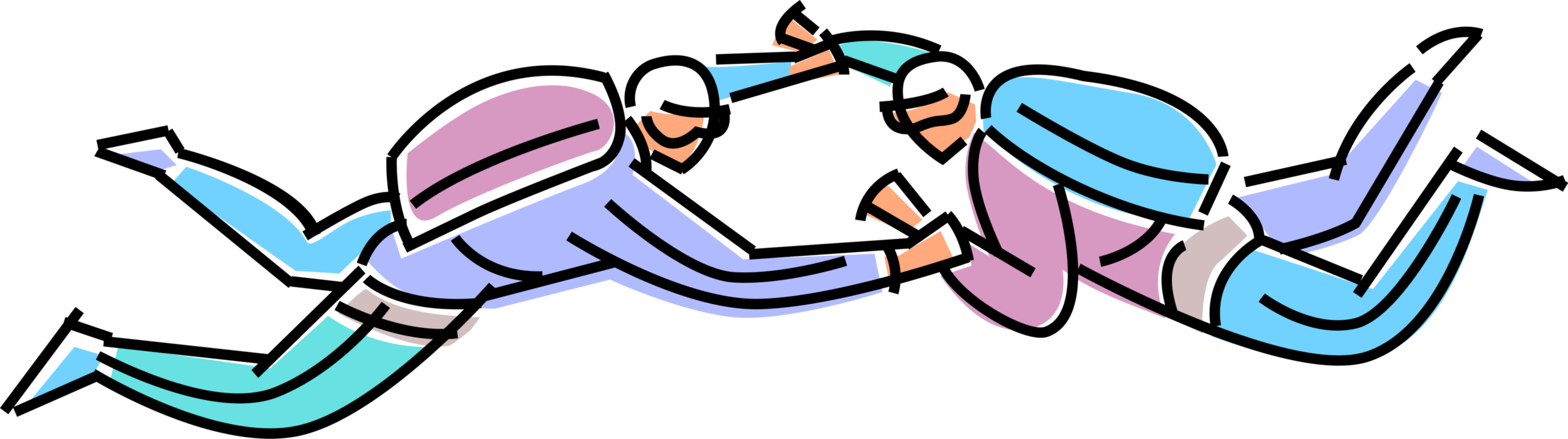 Vector Illustration Of Tandem Skydivers Jump From Plane Clipart (2502x700), Png Download