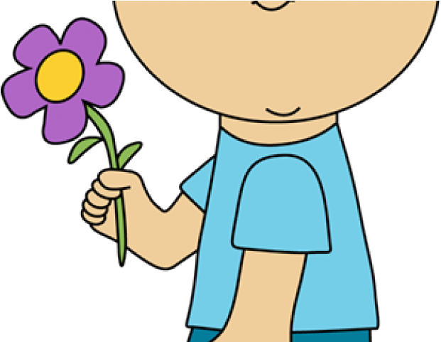 Flowers Clipart Child - Clip Art Kid Holding Flower - Png Download (640x480), Png Download