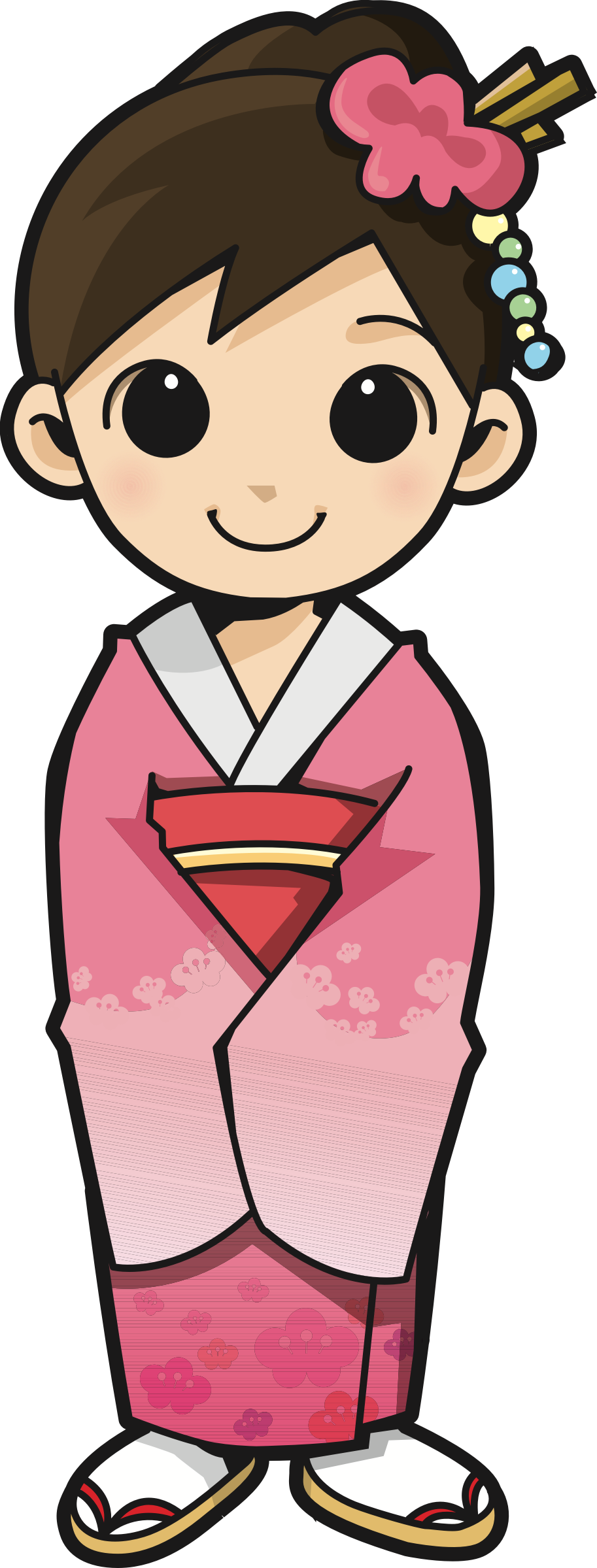 Big Image - Girl In Kimono Cartoon Png Clipart (913x2399), Png Download