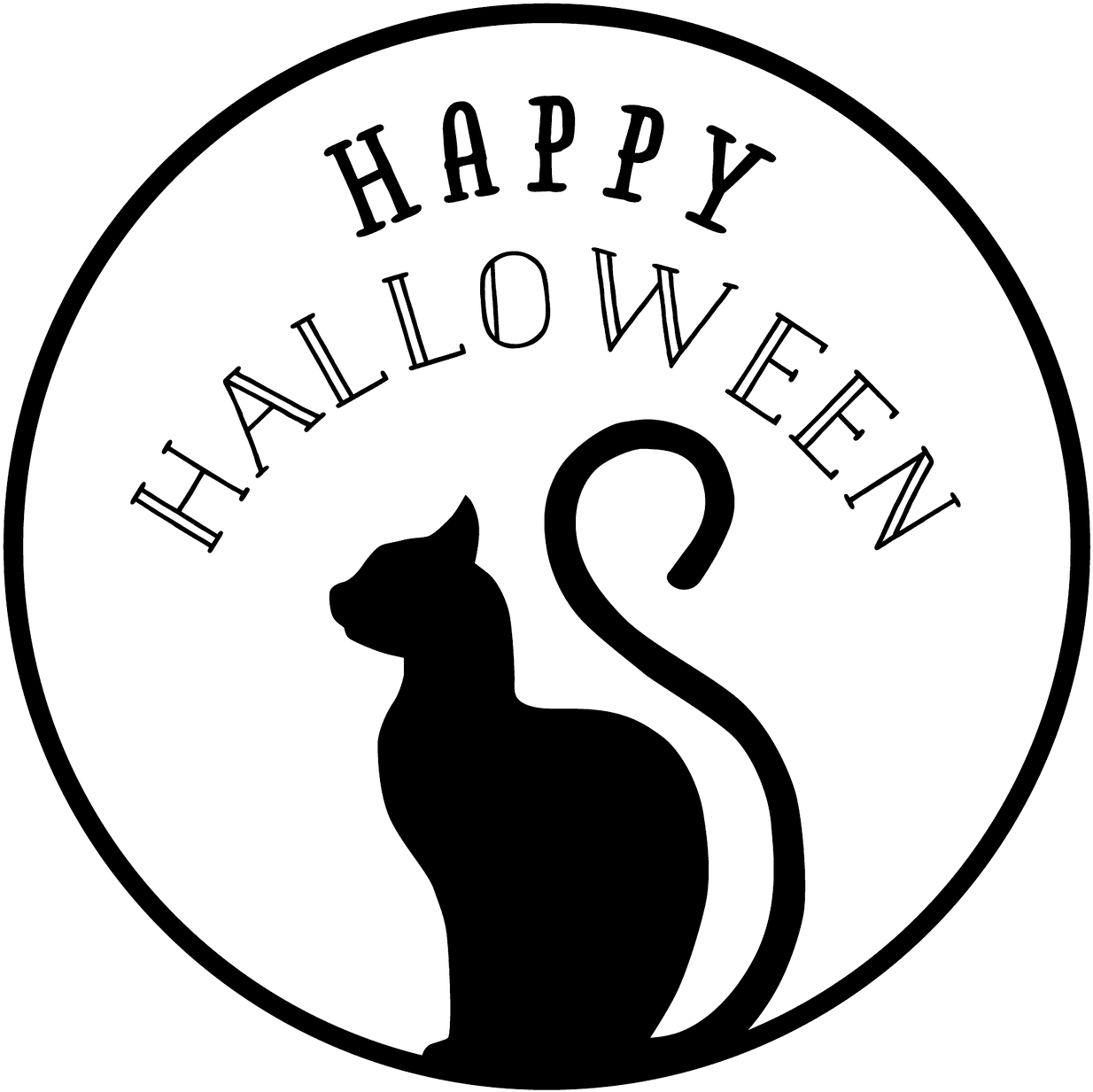 Cat Happy Halloween Stamp - Happy Halloween Clipart Black And White - Png Download (1234x1233), Png Download