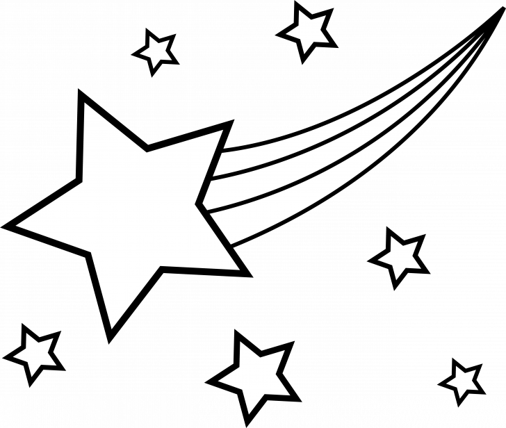 Shooting Star Free Printable Coloring Page - Shooting Star Black And White Clipart (728x616), Png Download