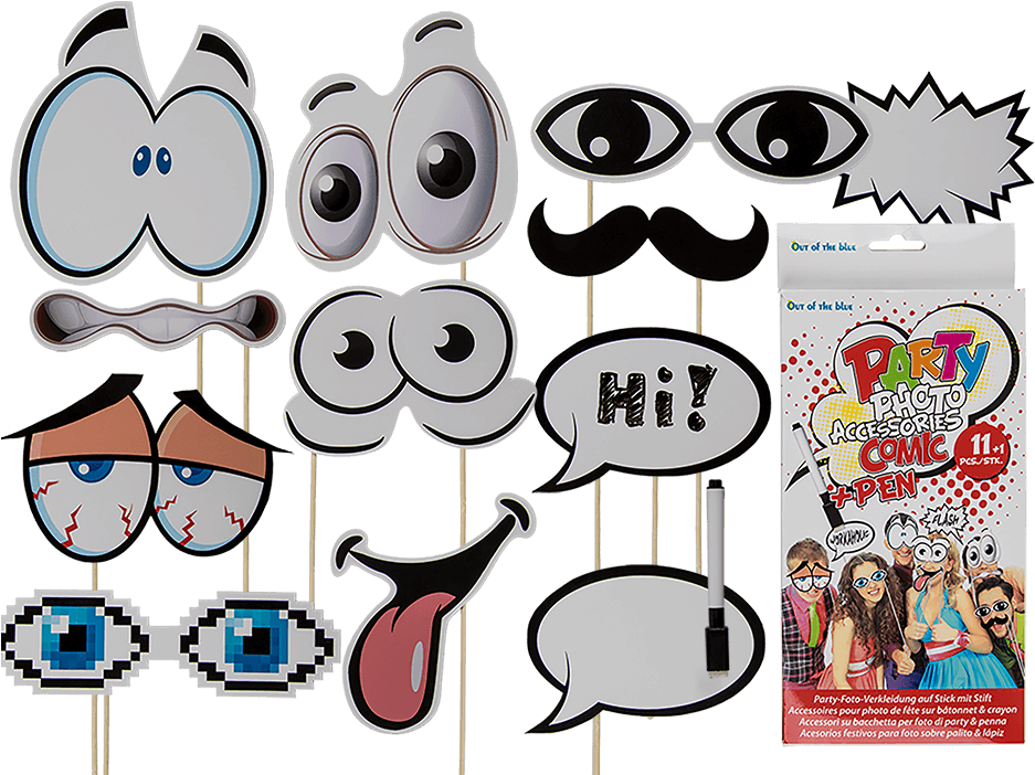 Party Photo Accessoires With Sticks And Pen Mustache - Pálcikás Kiegészítő Clipart (945x709), Png Download