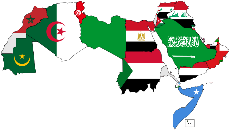 800px-a Map Of The Arab World With Flags - Middle East And Africa Flag Clipart (800x455), Png Download