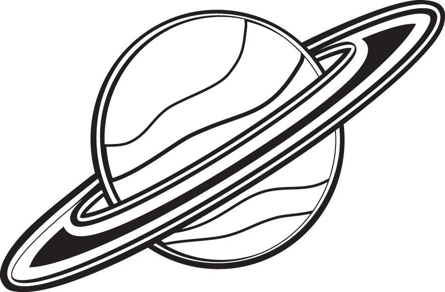 Planet Clipart Black And White - Saturn With Black And White - Png Download (886x582), Png Download