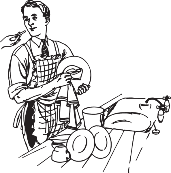 Man Wash Dishes - Washing Clipart Black And White - Png Download (593x600), Png Download