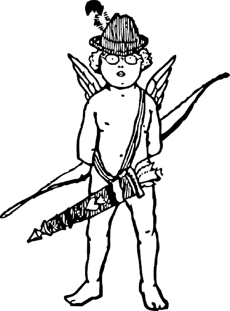 Black, Arrow, Boy, White, Hat, Wings, Bow, Cupid - Clip Art - Png Download (800x1084), Png Download