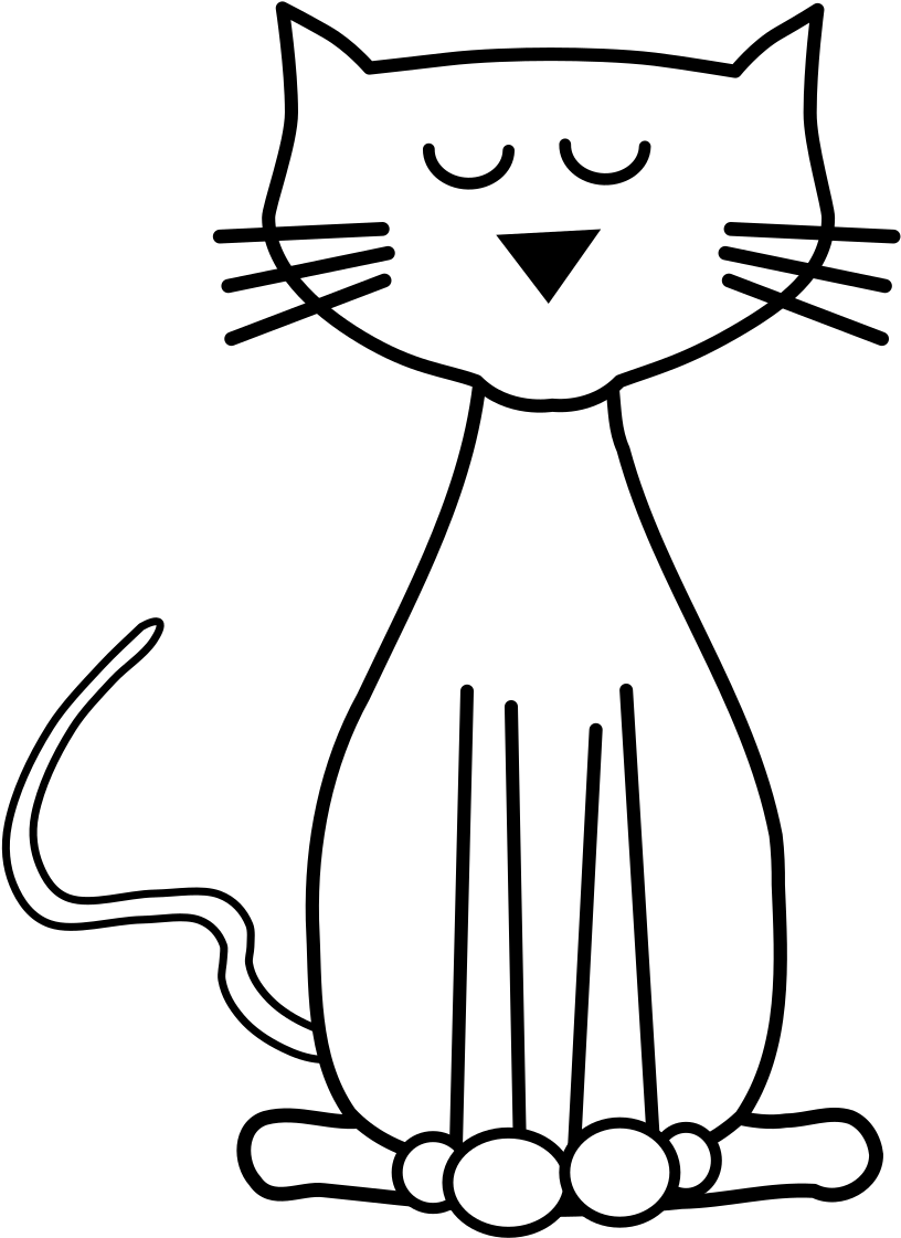 Cat Black And White Cartoon Clipart (1600x1600), Png Download