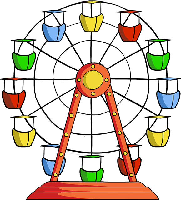 How To Draw Ferris Wheel - Easy Ferris Wheel Drawing Step By Step Clipart (680x678), Png Download