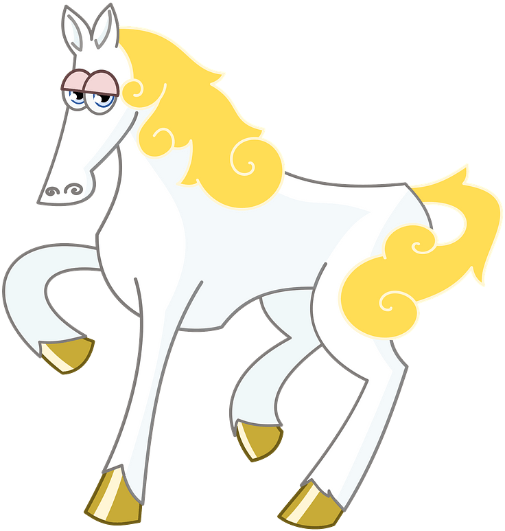 White Cartoon Horse Clipart - White And Gold Horse Cartoon - Png Download (762x800), Png Download