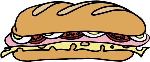 Vector Drawing Of Long Sandwich In Color - Sub Sandwich Clipart Black And White - Png Download (600x600), Png Download
