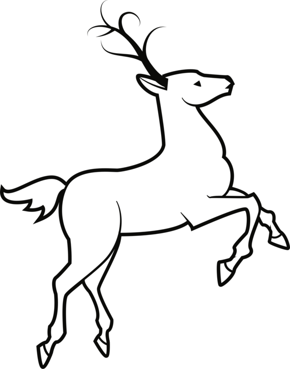 Line Art,style,elk - Deer On Hind Legs Drawing Clipart (590x749), Png Download