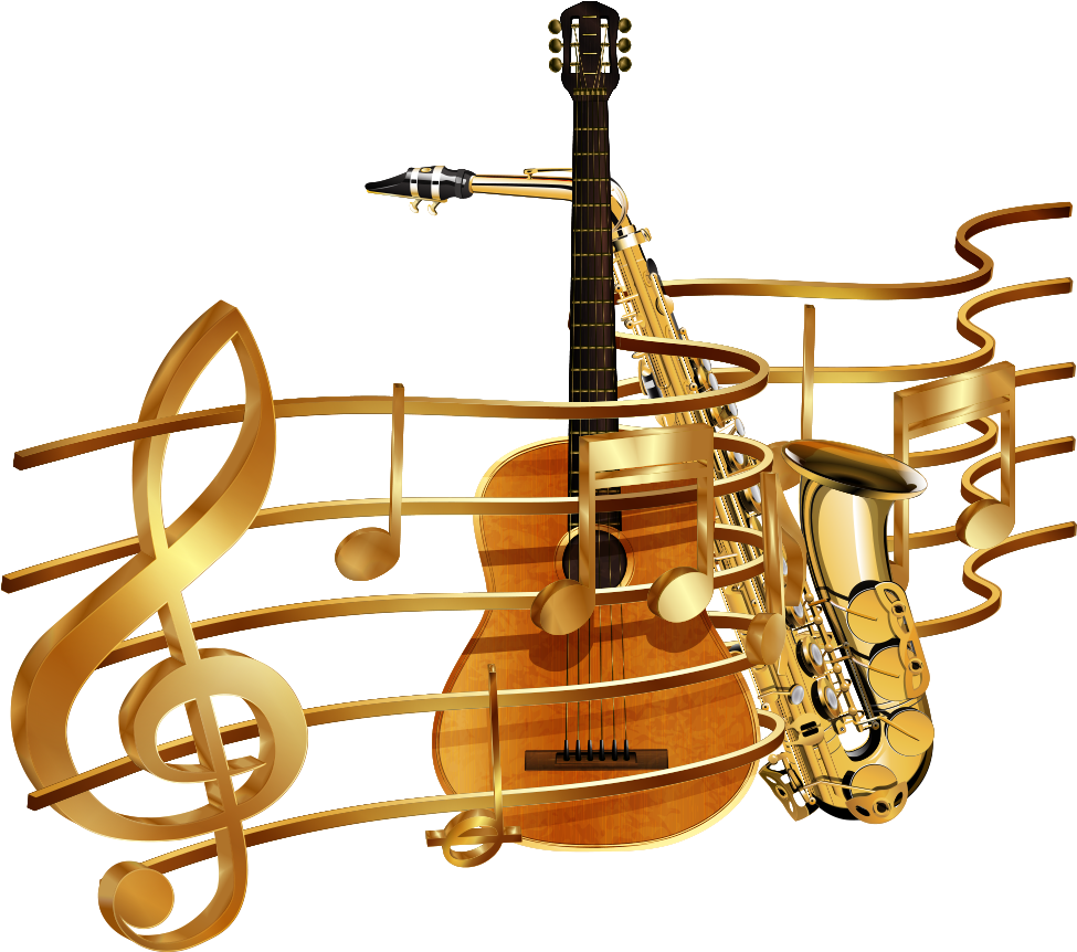 Musical Clef Stock Illustration Notes With Gold - Musical Notes Instrument Png Clipart (975x862), Png Download
