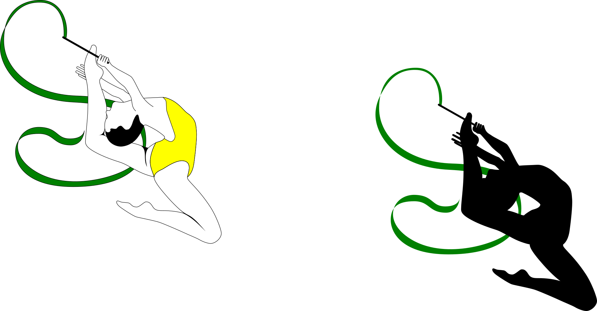 Rhythmic Gymnastics With Ribbon Silhouette Clipart - Rhythmic Gymnastics - Png Download (2000x1042), Png Download