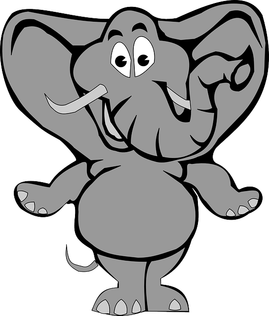 Elephant, Animal, Zoo, Happy, Smiling, Trunk, Gray - Elephant Drawing Fir Kids Clipart (545x640), Png Download