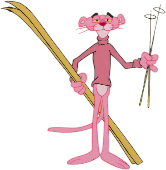 Pink Panther Off Skiing - Pink Panther Skiing Clipart (588x600), Png Download