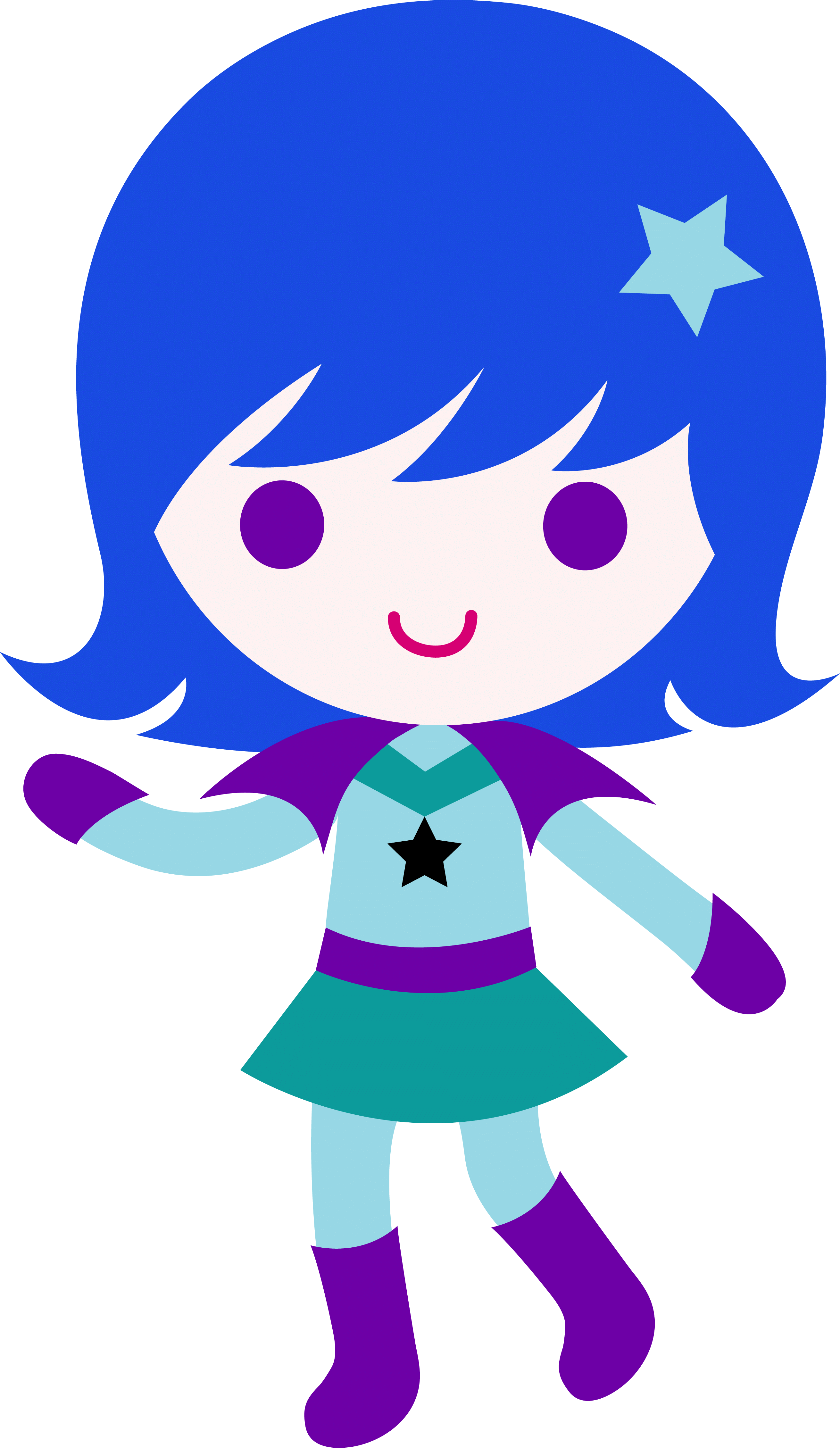 Girl Alien Clipart - Cartoon Girl With Blue Hair - Png Download (2621x4518), Png Download