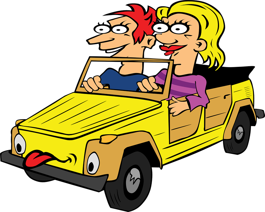 Transparent Animated Car Png - Cartoon People In Cars Clipart (900x720), Png Download