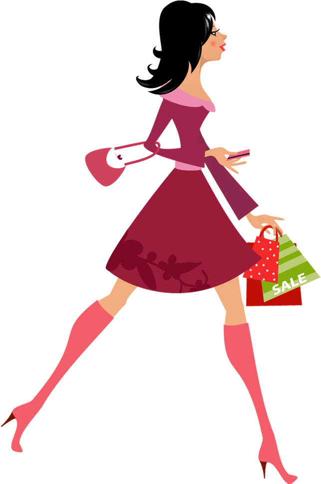 Vector Library Stock Girl Dress Clipart - Girl Holding Shopping Bag Cartoon - Png Download (643x970), Png Download