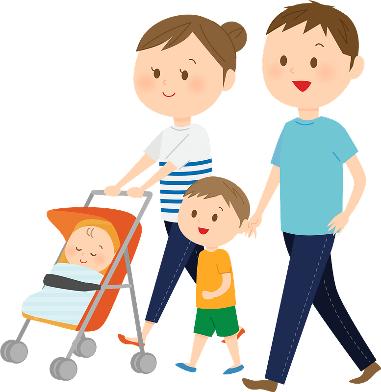 Family Father Mother Children Clipart - Cartoon Family Walking Together - Png Download (777x800), Png Download
