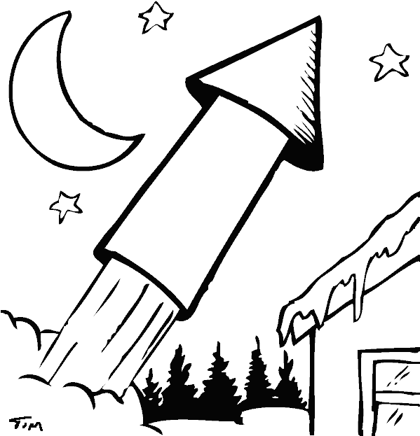 Download Firework Cartoon Coloring Clipart Coloring - Fireworks Picture To Colour - Png Download (599x623), Png Download