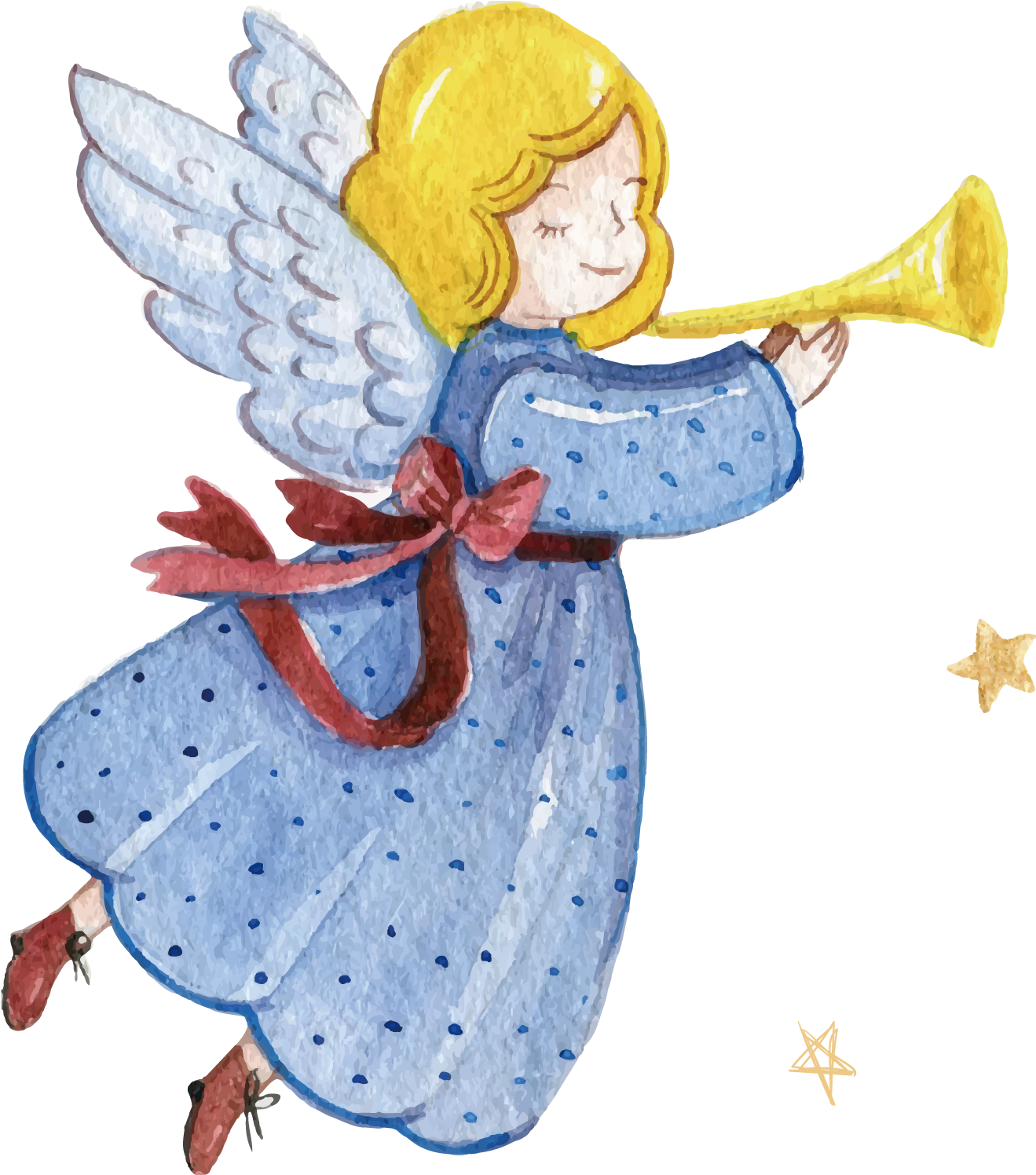 Christmas Illustration - Christmas Angel With Trumpet Clipart (1500x1500), Png Download