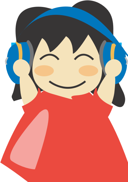 Girl With Headphones Vector Drawing - Listening To Music Png Cartoon Clipart (600x600), Png Download