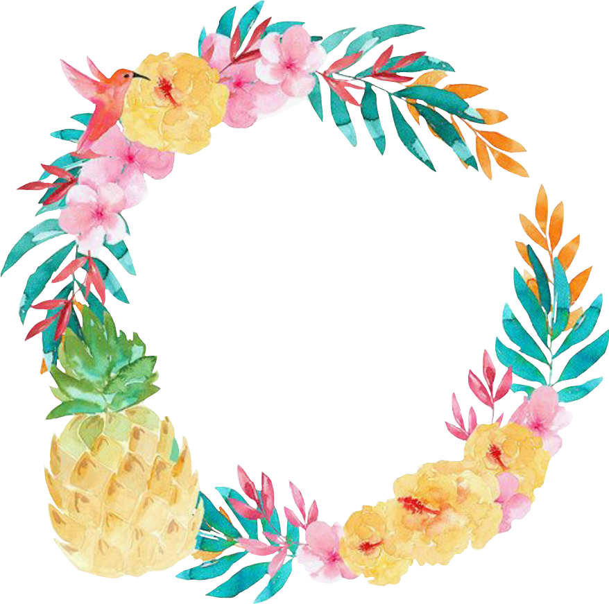 #tropical #summer #circleframe #flowers #pineapple - Tropical Leaves Summer Png Clipart (878x871), Png Download