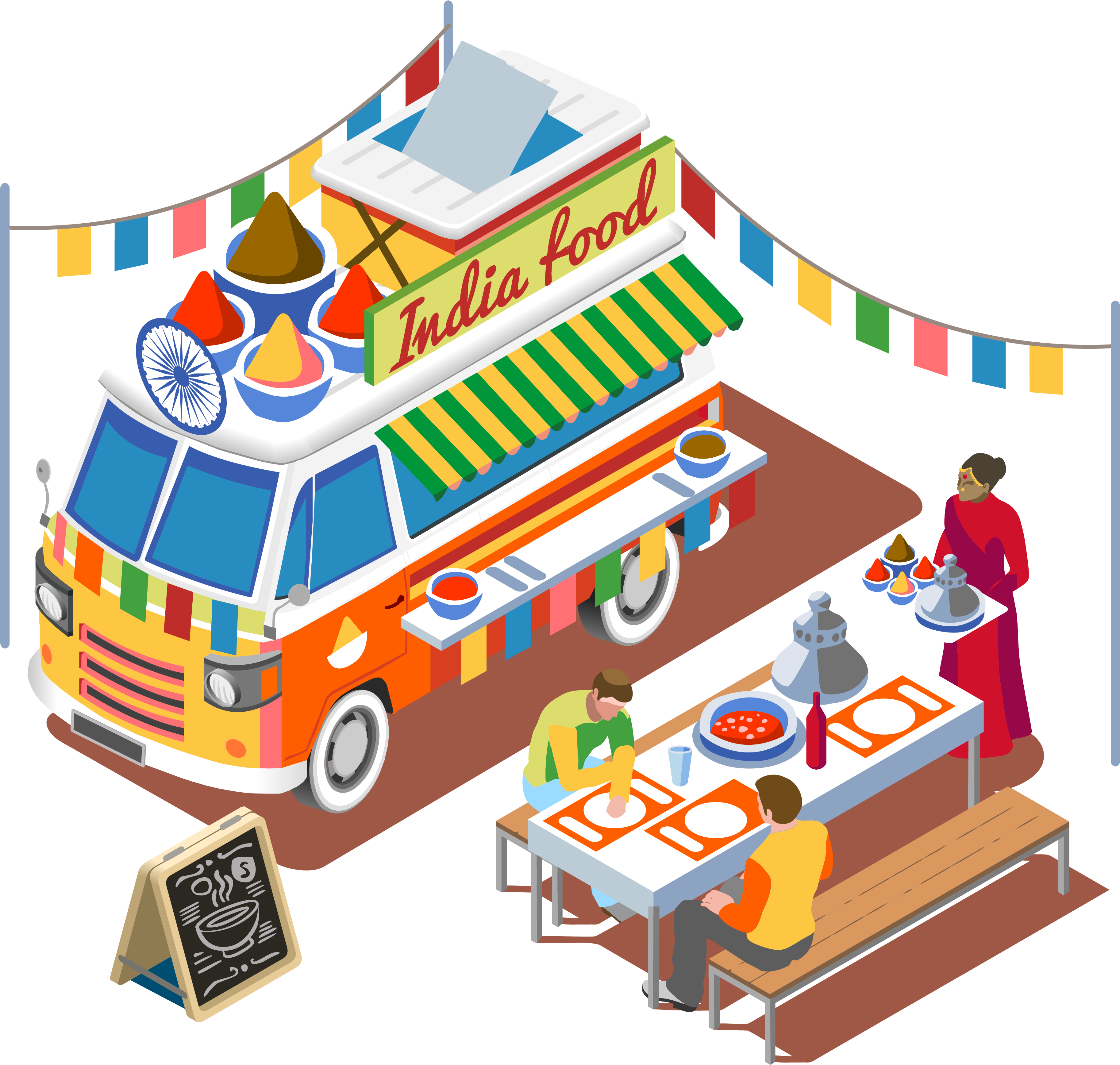 Street Food Fast Food Barbecue Grill Food Truck - Indian Food Truck Clip Art - Png Download (3651x3472), Png Download