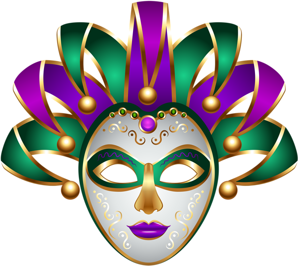 Green Purple Mask Transparent - Masks Mardi Gras Clip Art - Png Download (600x535), Png Download