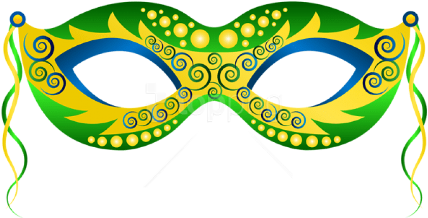 Free Png Download Green Yellow Carnival Mask Clipart - Mardi Gras Masks Clip Art Transparent Png (841x428), Png Download