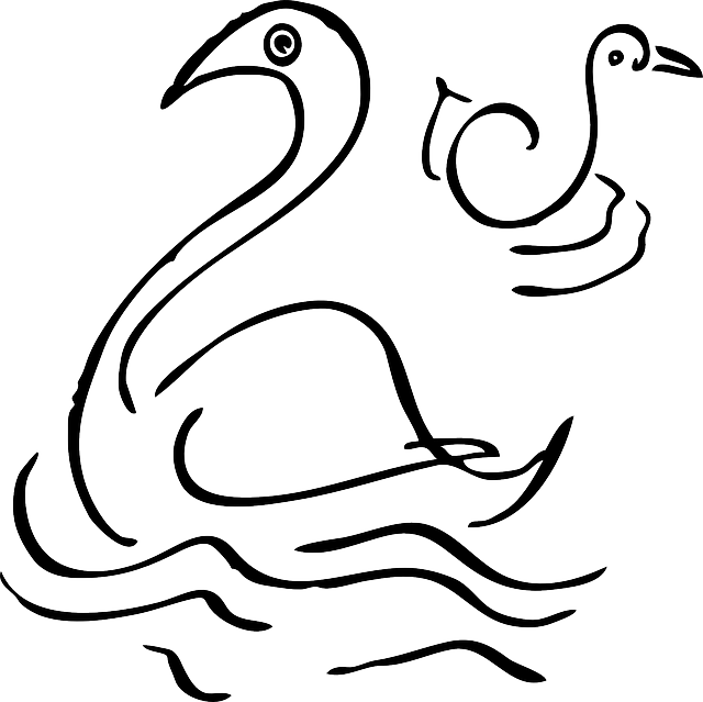 Water, Bird, Swan, Waves, Doodle, Wave, Cartoon, Fly - Swan Clip Art - Png Download (640x639), Png Download