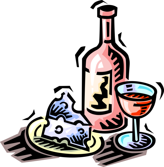 Vector Illustration Of Wine Bottle Alcohol Beverage - Wine And Cheese Clip Art - Png Download (685x700), Png Download