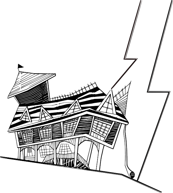 Haunted, House, Building, Spooky, Halloween, Lightning - Crooked House Clipart Png Transparent Png (573x640), Png Download