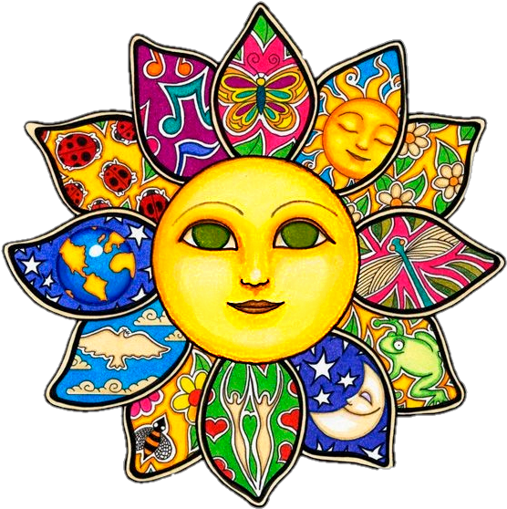 #sun #moon #multicolor #multicolor #hippie #earth - Here Comes The Sun Hippie For And Shirt Clipart (600x596), Png Download