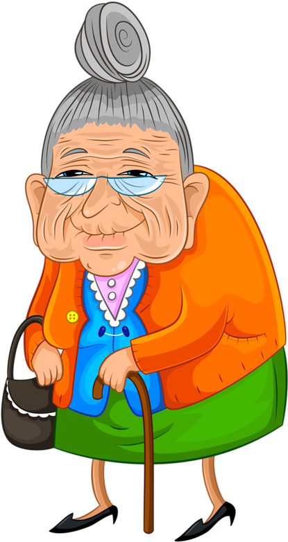 Grandparents House Clipart Clip Black And White Library - Cartoon Of Old Lady With Cane - Png Download (441x800), Png Download