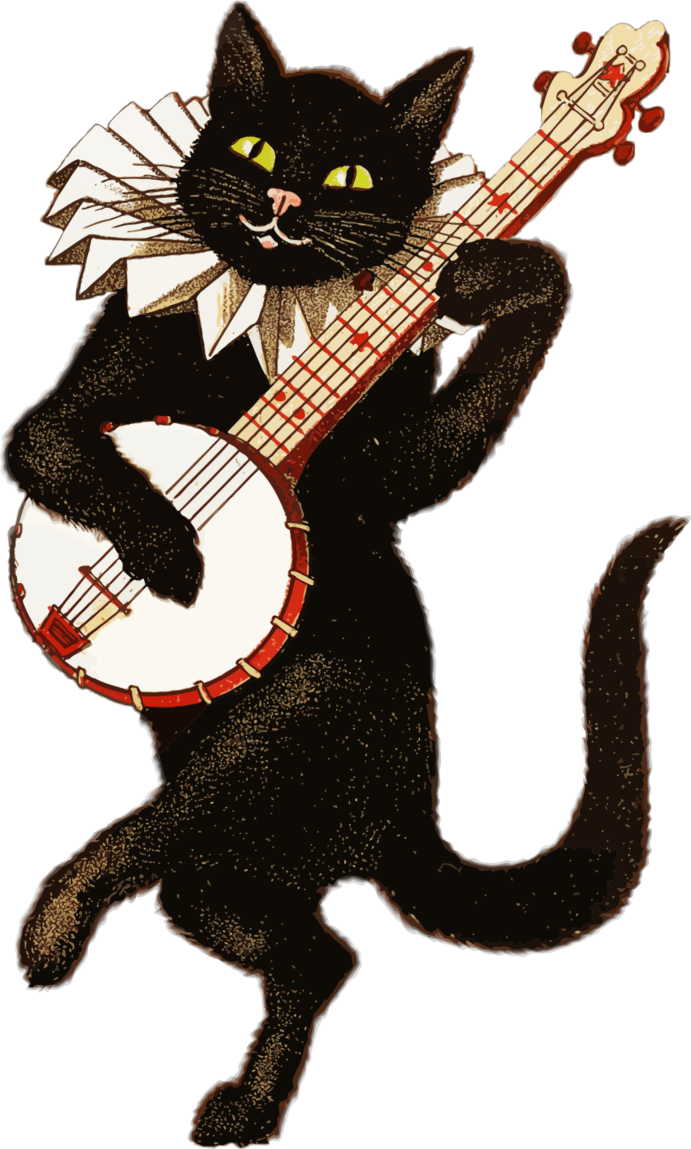 Cat Clipart Vintage - Cat Playing Banjo - Png Download (1385x2303), Png Download