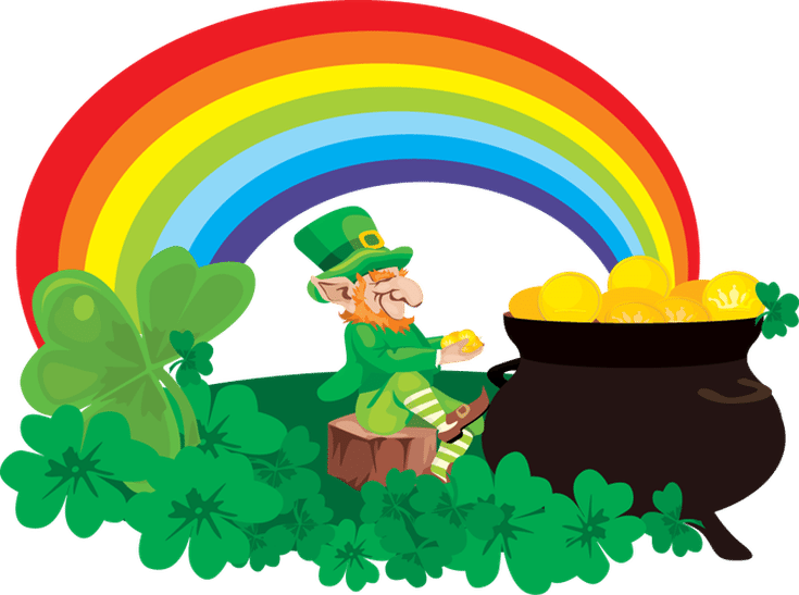 Transparent Rainbow Clip Art - St Patrick's Day Rainbow Pot Of Gold - Png Download (735x547), Png Download