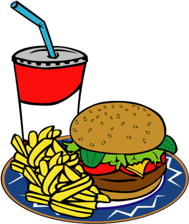 Fries Burger Soda Fast Food Png Images - Plate Of Food Colouring Clipart (600x600), Png Download