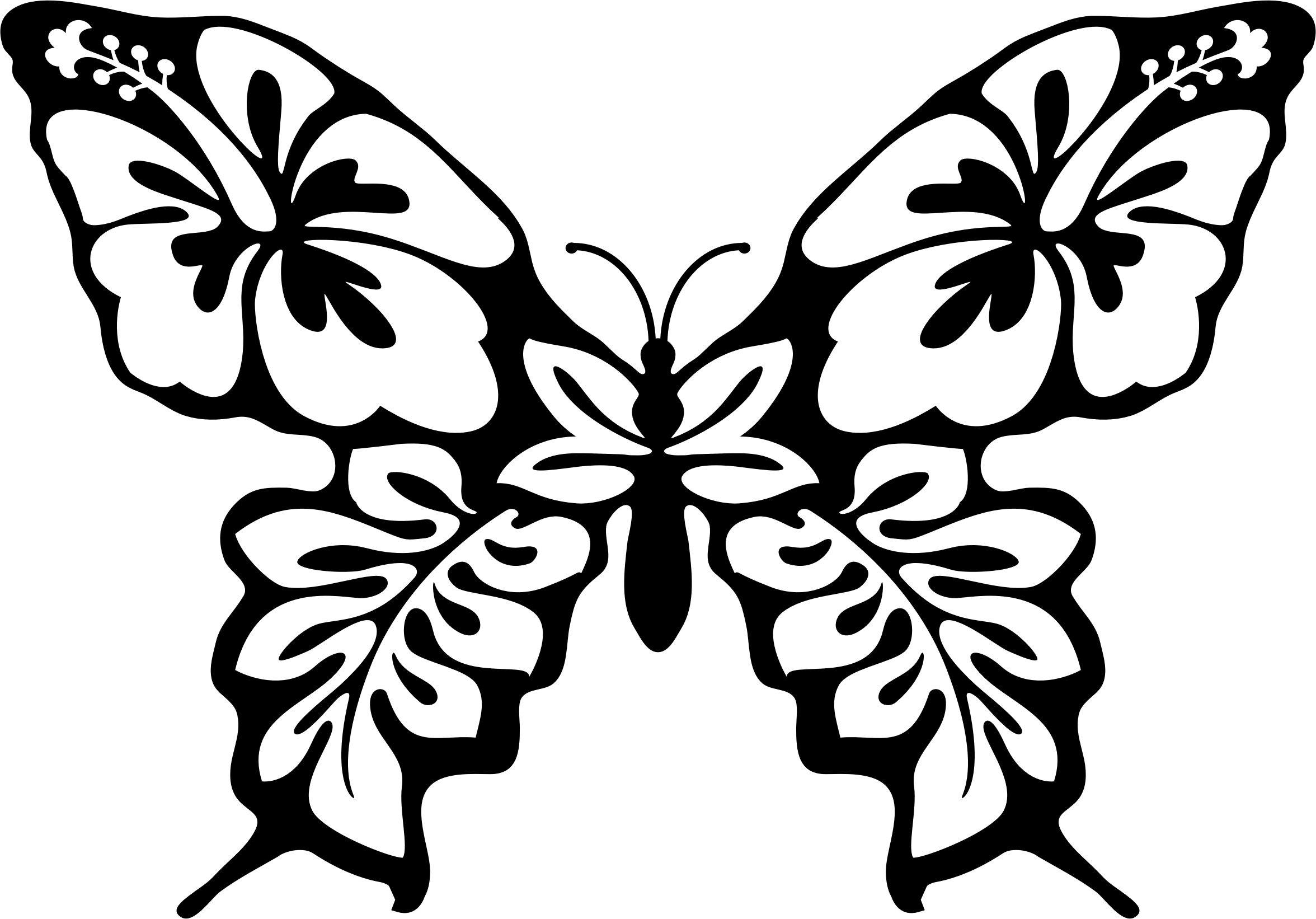 Butterfly Flower Clip Art Black And White - Png Download (2352x1642), Png Download