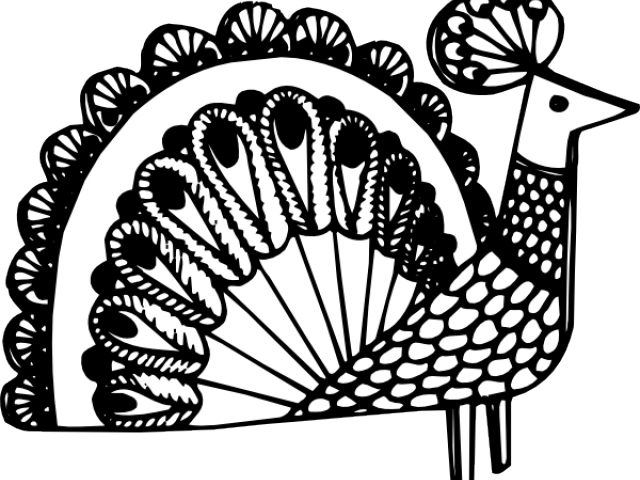 Transparent Fan Clipart Black And White - Black Line Peacock Art Design - Png Download (640x480), Png Download