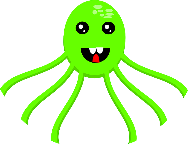 Octopus, Octopede, Kraken, Green, Comic, Cartoon, Face - Cartoon Free Clipart Octopus Clipart - Png Download (640x490), Png Download