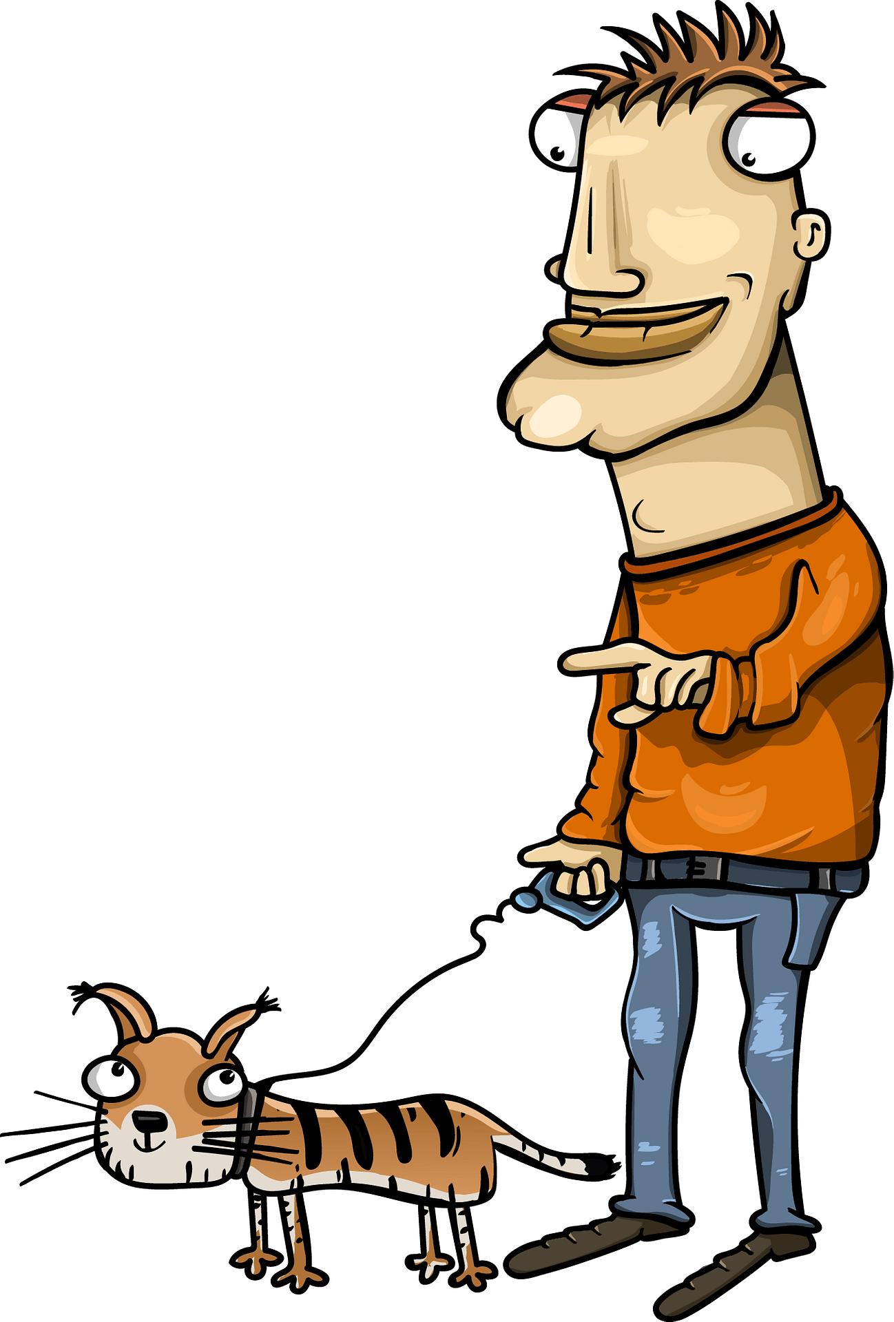 Man With Cat On A Walk Clipart - Cartoon Man With Tiger - Png Download (541x800), Png Download