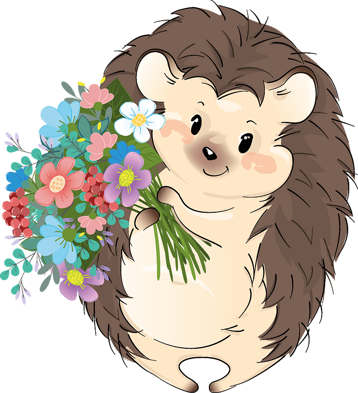 Cute Hedgehog With Flowers Clipart - Cartoon - Png Download (730x800), Png Download