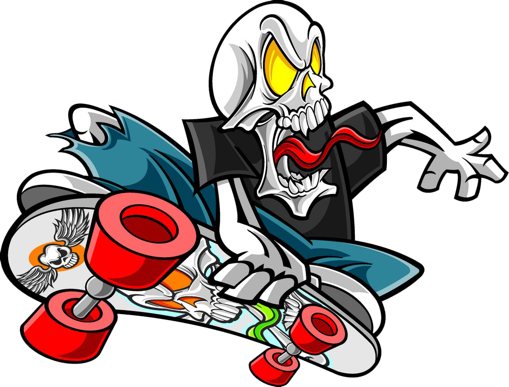 Skating Snowboarding Skull Roller Skateboarding Png - Vector Skateboard Png Clipart (1000x760), Png Download