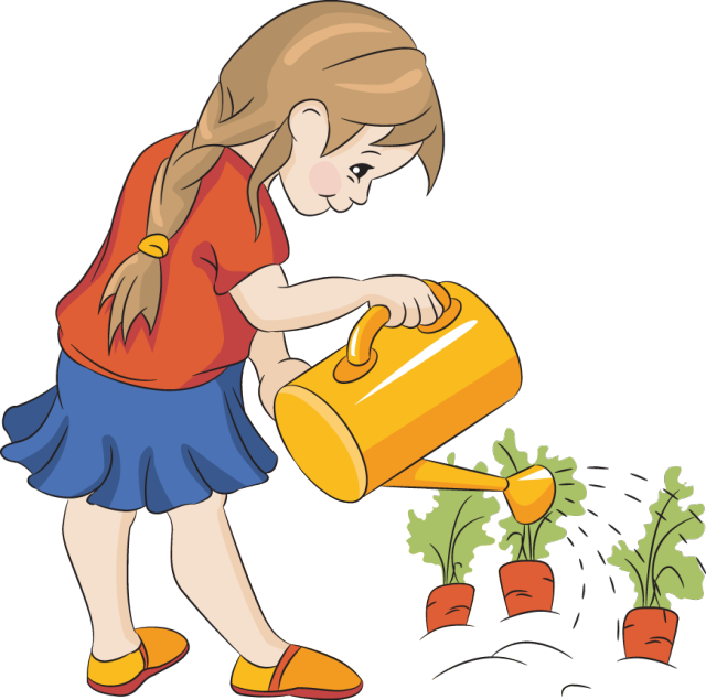 Plants Clipart Helper - Girl Watering Plants Clipart - Png Download (640x635), Png Download