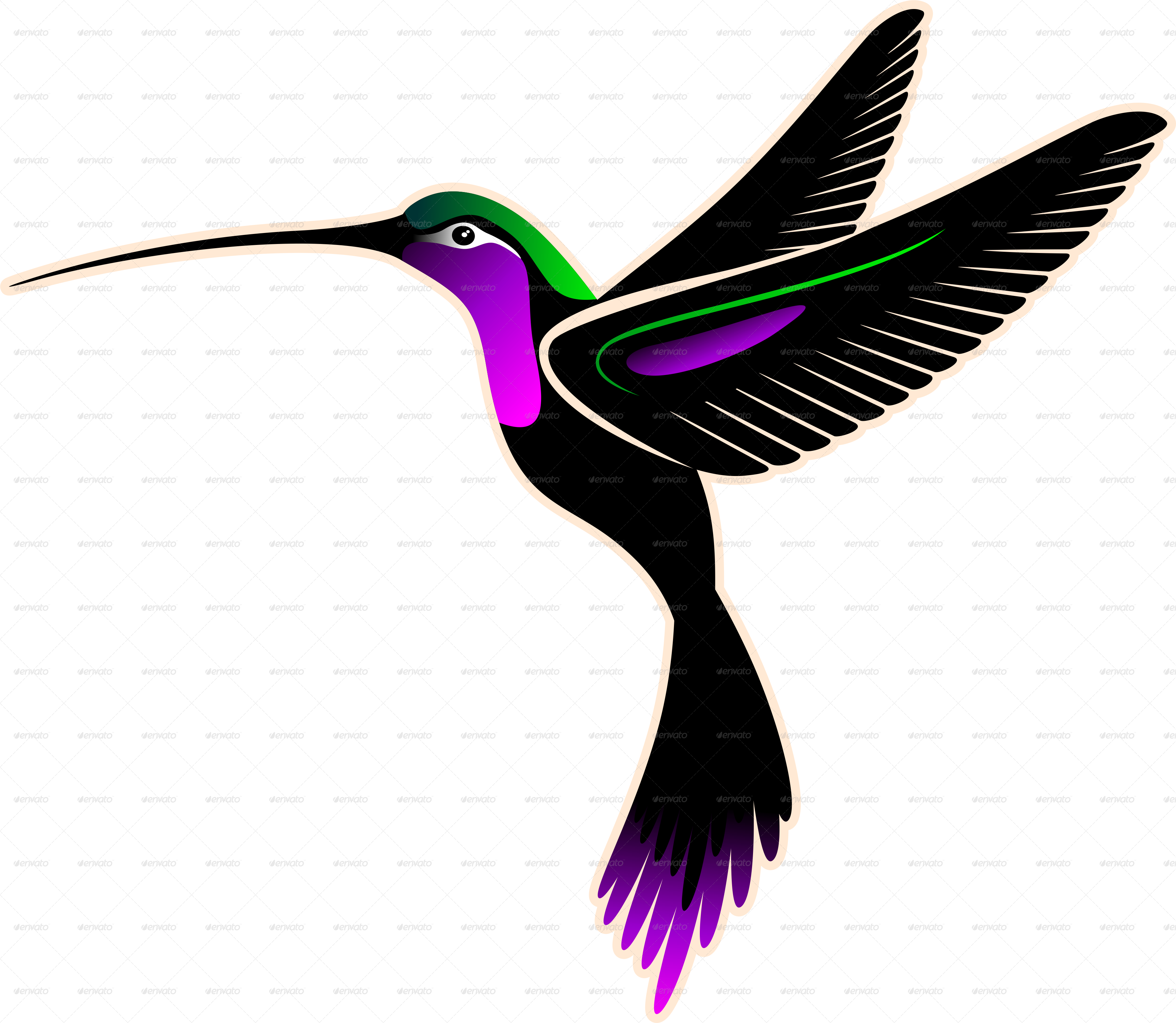 Drawn Hummingbird Png Transparent - Simple Animal Batik Design Clipart (3645x3170), Png Download