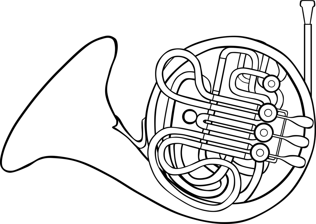 Art,monochrome Photography,monochrome - French Horn Line Art Clipart (1056x750), Png Download